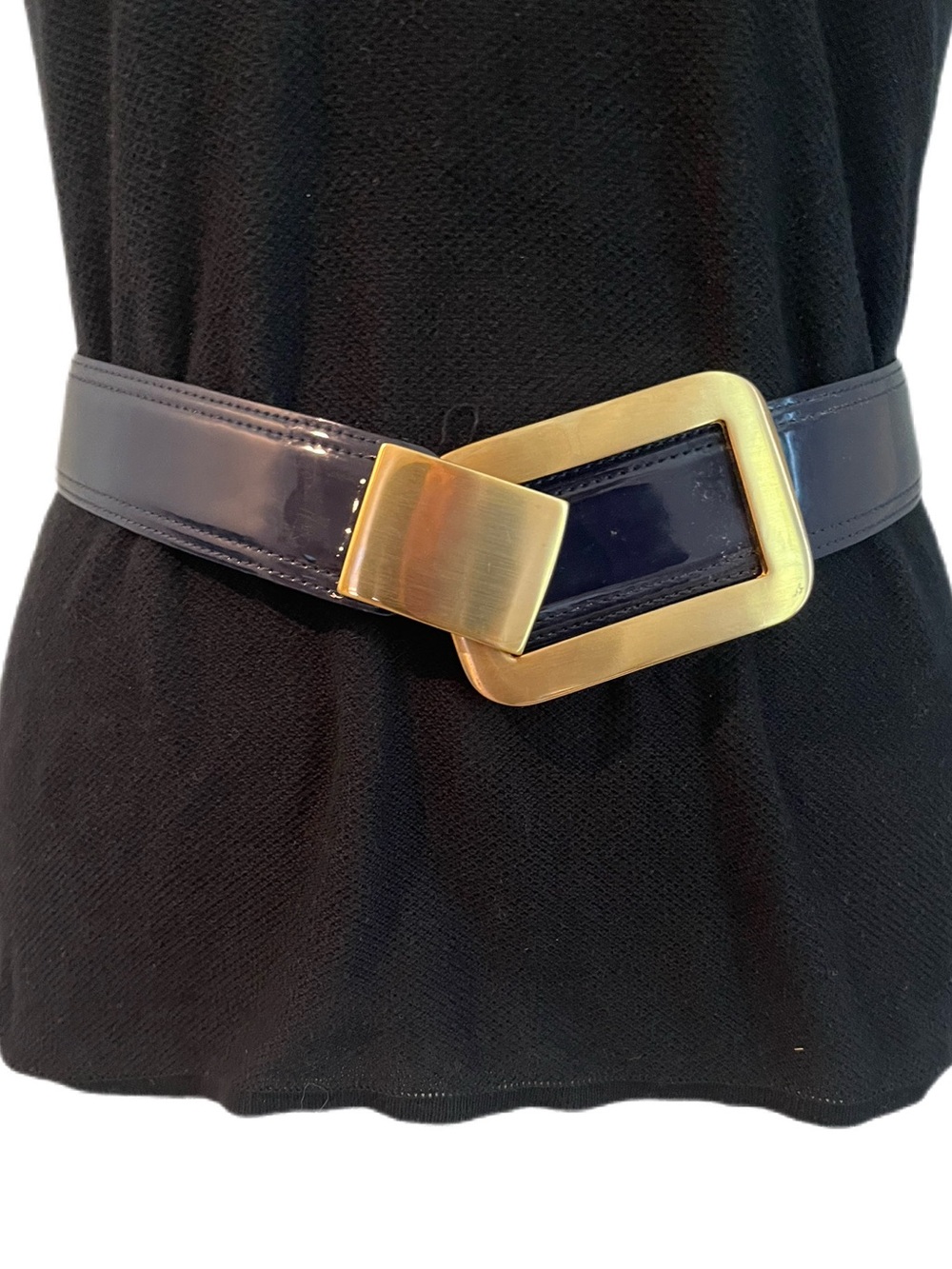 Per Se by Carlisle Patent Leather Waist Belt with Gold Geometric Buckle